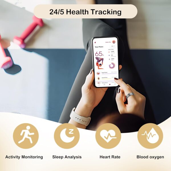 Fitness Tracker Smart Ring,Health Sleep Tracker Ring with Heart Rate Monitor/Calories/Blood Oxygen Monitoring IP68 Waterproof,No APP Subscription for iOS/Android（Grey,10）