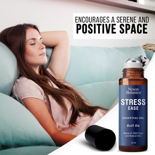 Stress Ease Essential Oil Roll-On Blend 10 ml - Natural Stress Relief with Lavender, Geranium & Frankincense Oils Roller - Pure & Calming Aromatherapy - Nexon Botanics