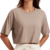 CRZ YOGA Women's Pima Cotton Workout Crop Tops Short Sleeve Yoga Shirts Casual Athletic Running T-Shirts