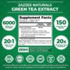 Zazzee Extra Strength Green Tea 20:1 Extract, 6000 mg Strength, 50% EGCG, 98% Polyphenols and 80% Catcehins, 150 Vegan Capsules, 5 Month Supply, Standardized and Concentrated 20X Potency, Non-GMO