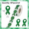 WANDIC Printed Green Ribbon Stickers, 500pcs Mental Health Awareness Decal Adhesive Label for Public Charity Fundraiser Events Supplies Gifts