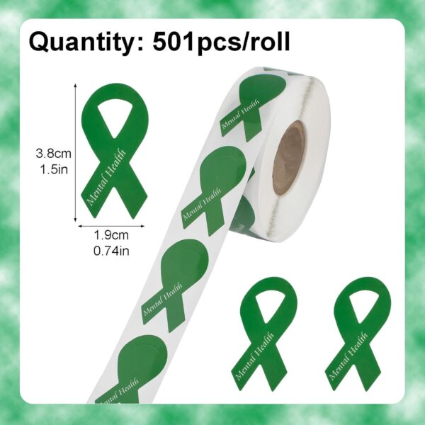 WANDIC Printed Green Ribbon Stickers, 500pcs Mental Health Awareness Decal Adhesive Label for Public Charity Fundraiser Events Supplies Gifts