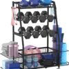 Weight Rack for Dumbbells - Dumbbell Rack for Home Gym - Home Gym Storage Rack for Dumbbells and Strength Training Equipment - Weight Rack for Home Gym with Side Shelves, Hooks and Wheels
