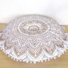 CRAFT KALA 32 Inch Meditation Floor Pillow Cover Round Pillow Seating Hippie Decorative Adults Bohemian Mandala Cushion Cover Outdoor Living Room Throw Ottoman Poufs Cover (White Gold Ombre)