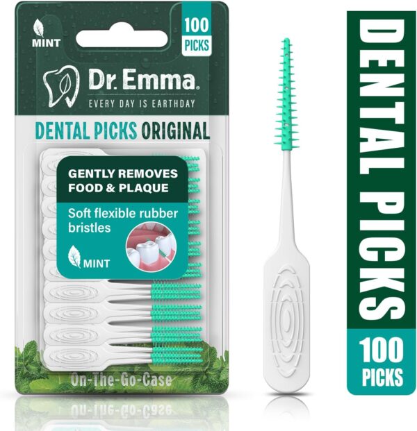 Original Dental Picks Mint Soft Rubberized Tooth Picks Easy to Use Brush Picks 100Ct/Pack, 2 Packs (200Ct)