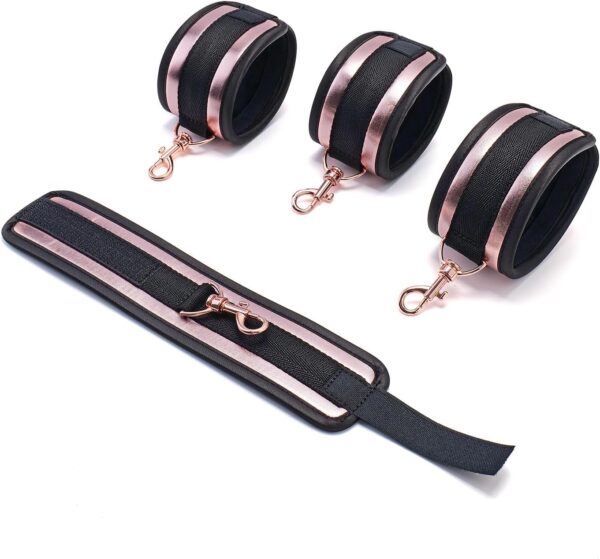 Spreader Bar Heavy Duty Stainless Steel Expandable Black Bar Home Gym with 4pcs Furry Purple Adjustable Strap,Sports Aid Training Fitness Gear Pilates Aid Kit,Yoga Set (Black+Rose-Gold PU Kit)
