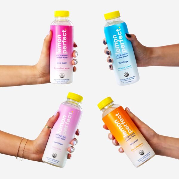 Lemon Perfect 4-Flavor Variety Pack, Hydrating Flavored Lemon Water, Zero Sugar, Refreshing, Organic, 15.2 fl oz Bottles (12-Pack)