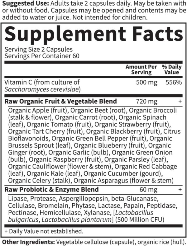 71VKBJWenTL._AC_SL1000_.jpg Garden of Life Raw Vitamin Code Vitamin C, 120 Vegan Capsules, 500mg Whole Food Vitamin C Supplements with Bioflavonoids, Fruits & Veggies, Probiotics, Gluten Free for Adults