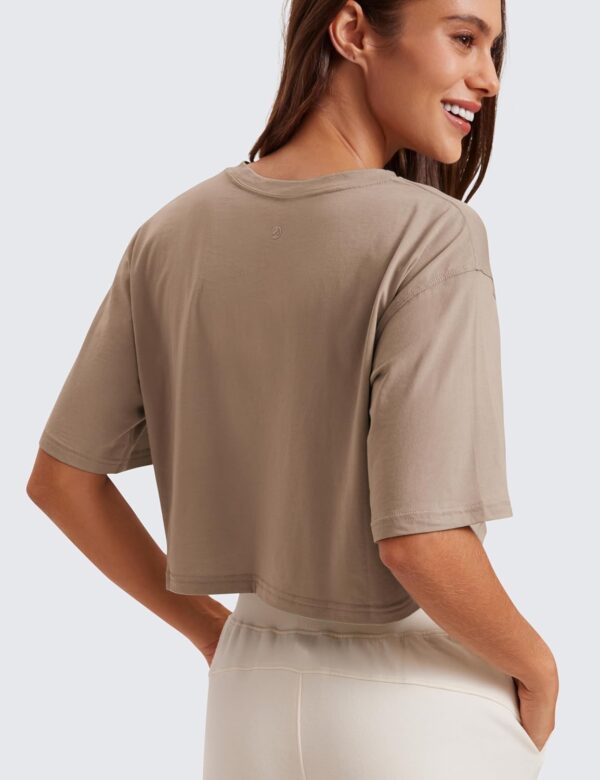 CRZ YOGA Women's Pima Cotton Workout Crop Tops Short Sleeve Yoga Shirts Casual Athletic Running T-Shirts