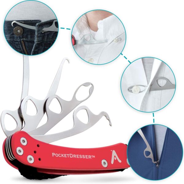 Vivi Zipper Pull and Button Hook Pocket Dresser and Dressing Aid for Assistance with Button Hooks, Zipper Pulls and Shoelaces