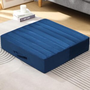Floor Pillow - Square Large Cushions for Adults, Pillows Seating for Meditation, Yoga, Luxurious Chenille Tufted, Perfect for Bench/Chair Cushion – Navy, 22x22x4 Inch