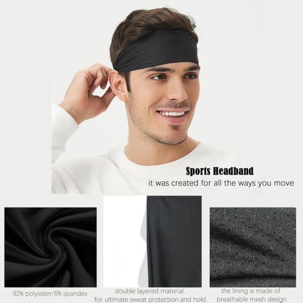5 Pack Sports Headband for Men, Breathable Mesh Design, Reused & Washed Mens Headband Sweat Bands for Running Yoga Fitness Workout