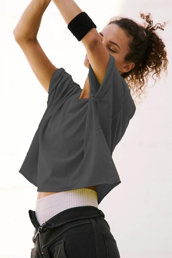 Women's Oversized Crop Tops Roll Hem Half Sleeve T-Shirts Drop Shoulder Casual Summer Tops