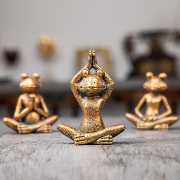 Bronze Frog Figurines, 3-Piece Yoga Decor Set, Antique Bronze Color, Handmade Home Decoration
