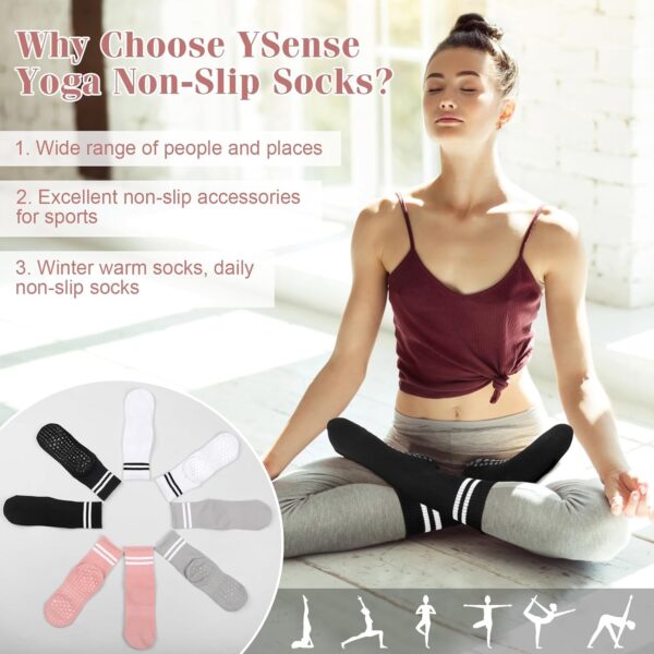 YSense Thin Pilates Grip Socks for Women Non Slip, Yoga Barre Socks Grippy Socks for Pilates, Dance, Ballet, Barre, Hospital