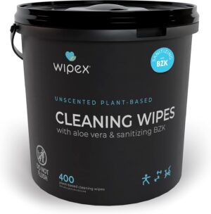 Wipex Gym & Fitness Cleaning Wipes, 400ct Dispensing Bucket with Sanitizing BZK Antiseptic - Great to use in Gyms, Fitness & Yoga Studios, Spas and School Athletics