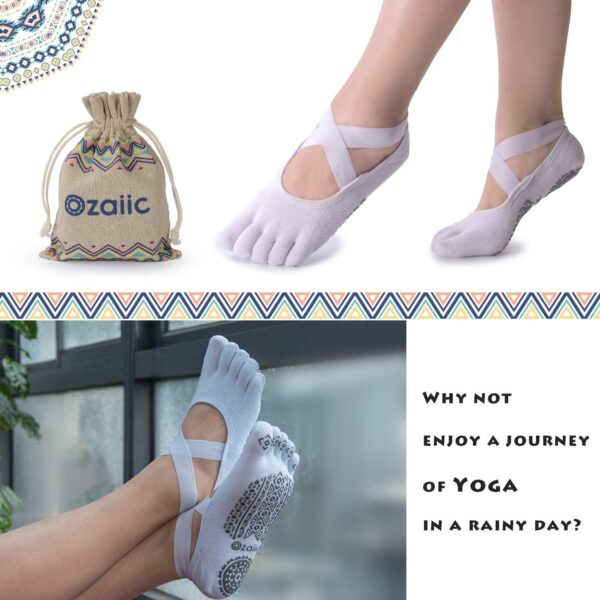 Ozaiic Yoga Socks for Women with Grips, Non-Slip Five Toe Socks for Pilates, Barre, Ballet, Fitness