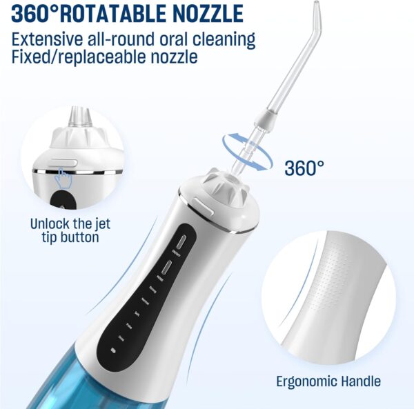 Cordless Water Dental Flosser for Teeth - 350ML Portable and Rechargeable Oral Irrigator with 5 Modes 6 Replaceable Tips - IPX7 Waterproof Powerful Battery Life Water Dental Picks for Travel Home Use