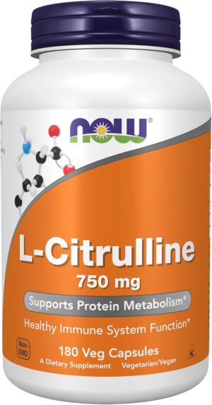 NOW Foods Supplements, L-Citrulline 750 mg, Supports Protein Metabolism*, Amino Acid, 180 Veg Capsules