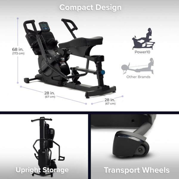 Teeter Power10 Rower with 2-Way Magnetic Resistance Elliptical Motion - Indoor Rowing Machine w/Bluetooth HRM Connectivity, Teeter Move App - Free Classes & Coaching