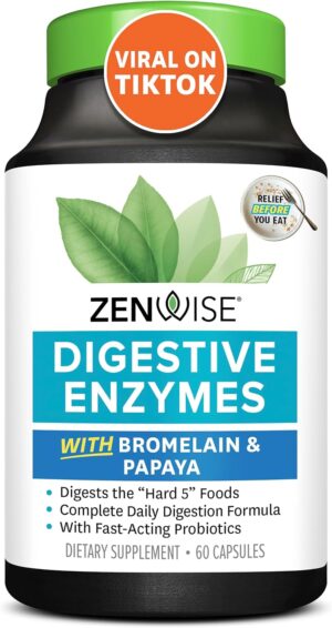 Zenwise Health Digestive Enzymes and Bromelain for Gut Health - Probiotic Multi Enzymes with Prebiotics and Probiotics for Women and Men for Digestive Health and Bloating Relief for Digestion - 60 CT
