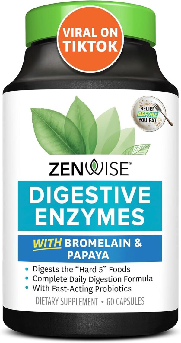 Zenwise Health Digestive Enzymes and Bromelain for Gut Health - Probiotic Multi Enzymes with Prebiotics and Probiotics for Women and Men for Digestive Health and Bloating Relief for Digestion - 60 CT