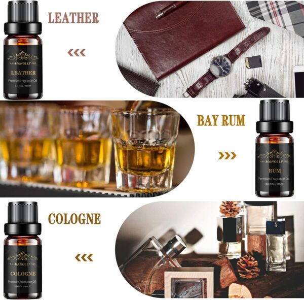 Essential Oils Set, Men Scents Fragrance Oil Aromatherapy Essential Oils Kit for Diffuser (6x10ML) - Sandalwood, Cedar, Leather, Sweet Tobacco, Rum, Cologne Aromatherapy Oils for Men, Gift for Men