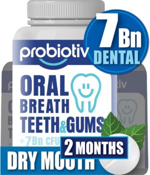 Oral Probiotics for Mouth Bad Breath 7 Billion CFU - Chewable Dental Probiotics for Teeth and Gums, Fresh Breath Freshener, Combats Dry Mouth, Halitosis, Tonsil Stone & Gingivitis Treatment