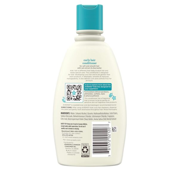 Aveeno Kids Curly Hair Conditioner, Hydrating Conditioner, Kids Curly Hair Products, Oat Extract & Shea Butter, Gentle Scent, 12 fl. oz (Pack of 1)