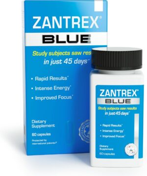 Zantrex Blue - Increase Energy, Boost Metabolism, Curb Cravings - 300MG Natural Caffeine - Yerba Mate, Damiana, and Guarana, 60 Count