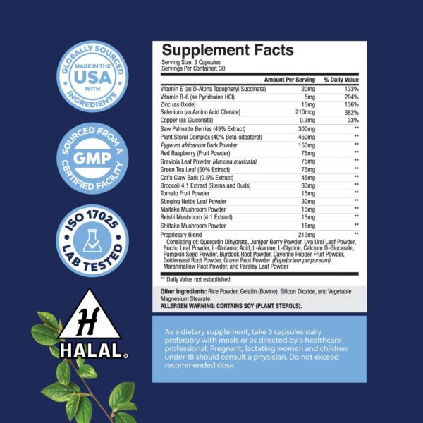 Herbal Prostate Supplement for Men - Potent Pygeum and Saw Palmetto Extract with Beta Sitosterol & Green Tea for Urinary Tract Support - Male Health Blend for Frequent Urination - 90 Capsules