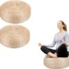 2 Pcs Round Floor Cushion Sitting for Adults, Tatami Floor Pillow for Living Room, Hand Woven Straw Seat(16.8 Diameter x 8 Height)