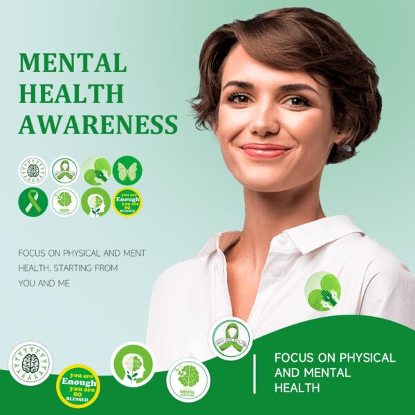 Mental Health Awareness Items, 500Pcs Mental Health Stickers 8 Design Mental Health Awareness Green Ribbons Sticker Inspirational Postive for Adult Teens Fundraiser Event Handout Supplies…