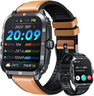 Smartwatch for Men Fitness Smart Watch: 2.0 inch Brown Watch with Bluetooth Call Answer - Android iOS Compatible Military 3ATM Waterproof 100+ Sports Digital Activity Tracker Heart Rate Sleep Monitor