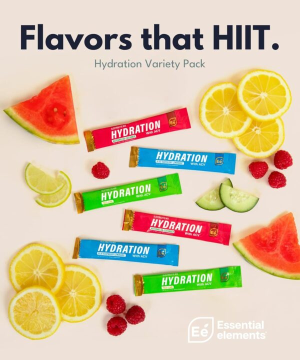 Essential Elements Hydration Packets - Electrolytes Powder Packets Sugar Free - 24 Stick Packs of Electrolytes Powder No Sugar - Electrolyte Water Drink Mix with ACV & Vitamin C - Variety Pack