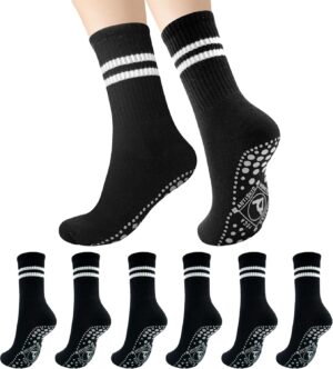 HYCLES 3 Pairs Grip Pilates Socks for Women, Non-slip Yoga Athletic Slipper Socks for Workout Hospital