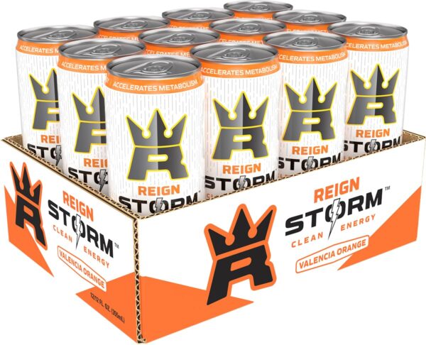 REIGN Storm, Valencia Orange, Fitness & Wellness Energy Drink, 12 Fl Oz (Pack of 12)