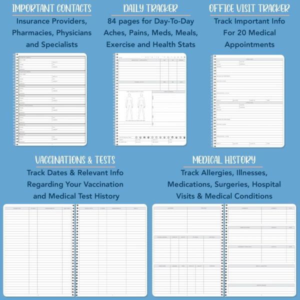 BookFactory Personal Medical Journal My Medical History Logbook Daily Medications Log Book Medicine, Treatment, Doctor Visit Tracking Records - Wire-O, 100 Pages 6" x 9" (JOU-100-69CW-PP-(Medical))