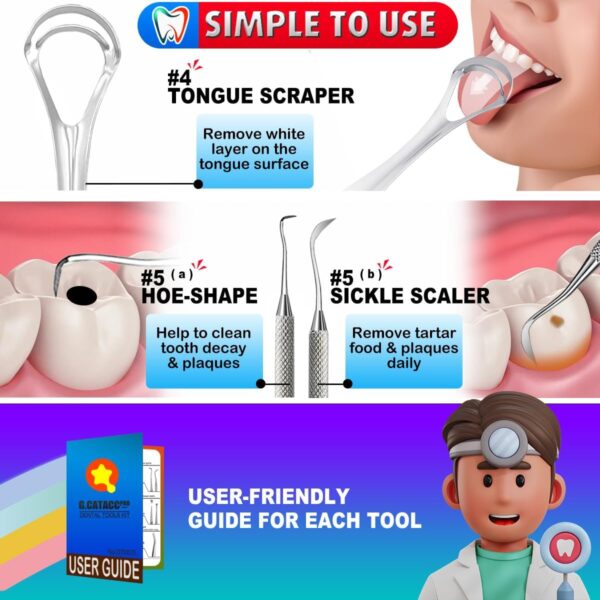 71W8T3CB1TL._AC_SL1200_.jpg G.CATACC Dental Tools Oral Care Teeth Cleaning Hygiene Kit with Metal Dental Pick, Tooth Scraper Plaque Tartar Remover - with Case