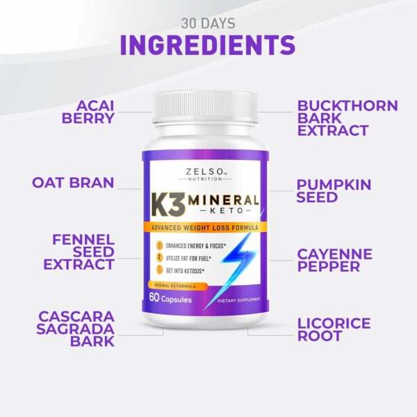 ZELSO (3 Pack) K3 Mineral Weight Loss Pills for Women and Men - K3 Salt Mineral, Vitamin + K3 Capsules Supplement for Weight Loss - 180 Days Supply