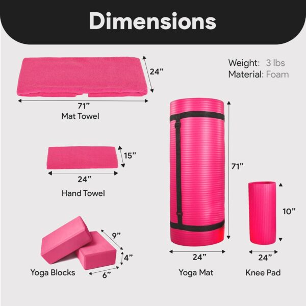 BalanceFrom 7-Piece Set - Include Yoga Mat with Carrying Strap, 2 Yoga Blocks, Yoga Mat Towel, Yoga Hand Towel, Yoga Strap and Yoga Knee Pad, Multiple Colors