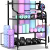 Mythinglogic Yoga Mat Storage Racks,Home Gym Storage Rack for Dumbbells Kettlebells Foam Roller, Yoga Strap and Resistance Bands, Workout Equipment Storage Organizer With Hooks and Wheels