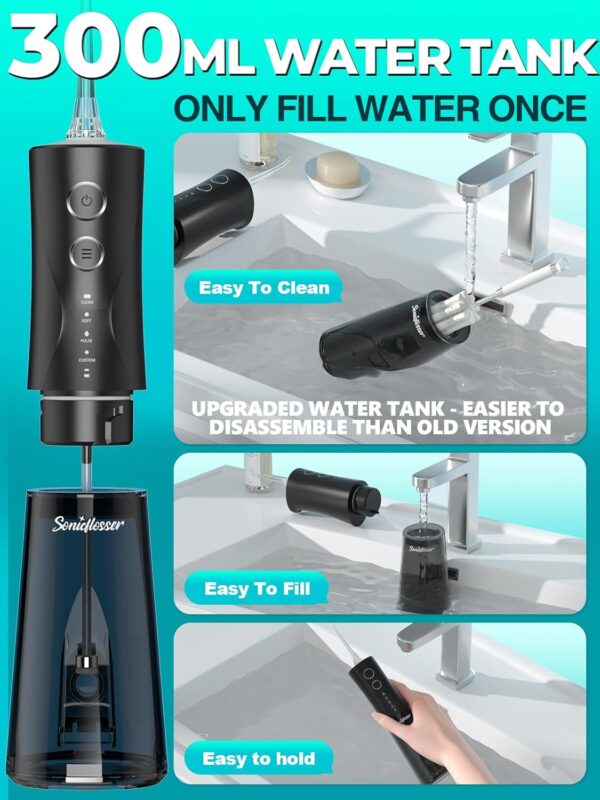 Water Dental Flosser Teeth Pick: Portable Cordless Water Dental Piks 300ML Rechargeable Picks Pik IPX7 Waterproof Oral Irrigator Travel Flossers Teeth Cleaning Gum Care Deep Flossing for Home Shower