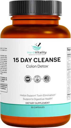 15-Day Colon Cleanse for Gut Health – Probiotics for Men & Women, Candida Cleanse, Aloe Vera, Licorice Root, Psyllium Husk – Supports Digestive & Immune Health, Detox & Kidney Cleanse
