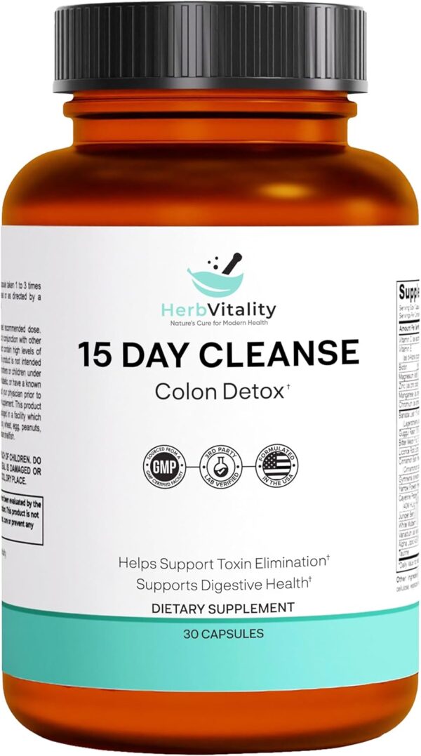 15-Day Colon Cleanse for Gut Health – Probiotics for Men & Women, Candida Cleanse, Aloe Vera, Licorice Root, Psyllium Husk – Supports Digestive & Immune Health, Detox & Kidney Cleanse