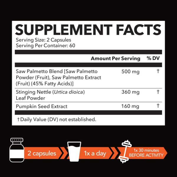 Saw Palmetto Supplement with Stinging Nettle and Pumpkin Seed Extract - Advanced 3X Formula - DHT Blocker Urinary Health and Prostate Support for Mens Health - Vegan, Non-GMO Capsules - 2 Month Supply