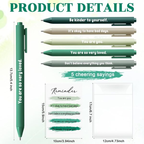 30 Pcs Mental Health Little Reminders Emotional Support Affirmation Gifts Mental Health Pen Office Must Have Pen Therapist Gift with 6 Motivational Card for Employees Students (Green)