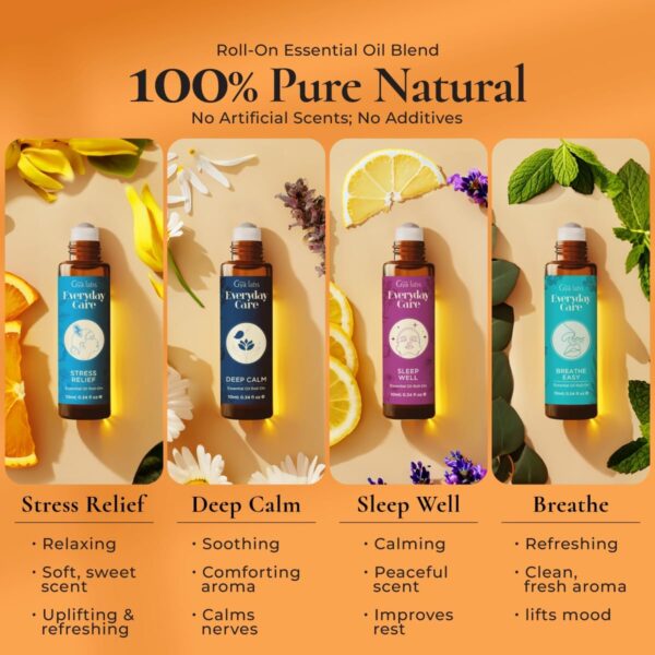Gya Labs Peaceful Roll on Essential Oils Set - 100% Pure Natural Relaxing Gift for Women & Men - Blend for Calming, Refreshing, Stress Comfort, Good Sleep Essential Oil Gift Set (0.34 Fl Oz Each)