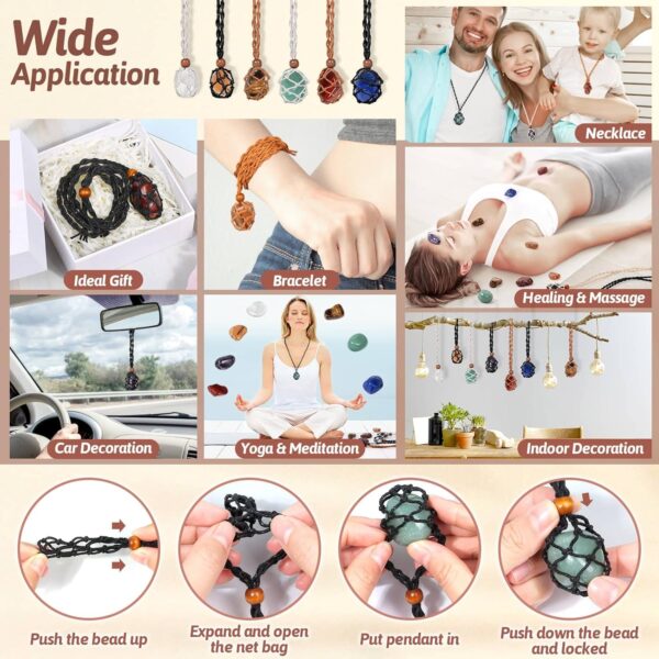 Crystals Necklace Holders and Healing Stones Set, 6Pcs Adjustable Crystal Cage with 7 Chakra Crystals and Healing Stones for Yoga, Meditation, Jewelry Gift and Home Decor