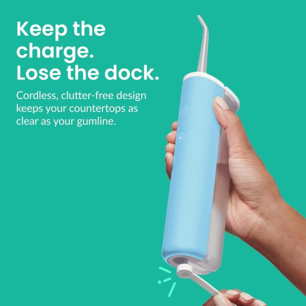 quip Water Flosser with Replacement Tip - Cordless Water Flosser with Adjustable Pressure - Teeth Cleaner Pick with 360 Degree Rotating Replaceable Tip, Rechargeable Water Dental Pick - Sky Blue